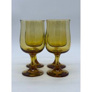 Set of 4 Vintage Sirrus Gold/Amber Libbey Wine/ Goblet Glasses